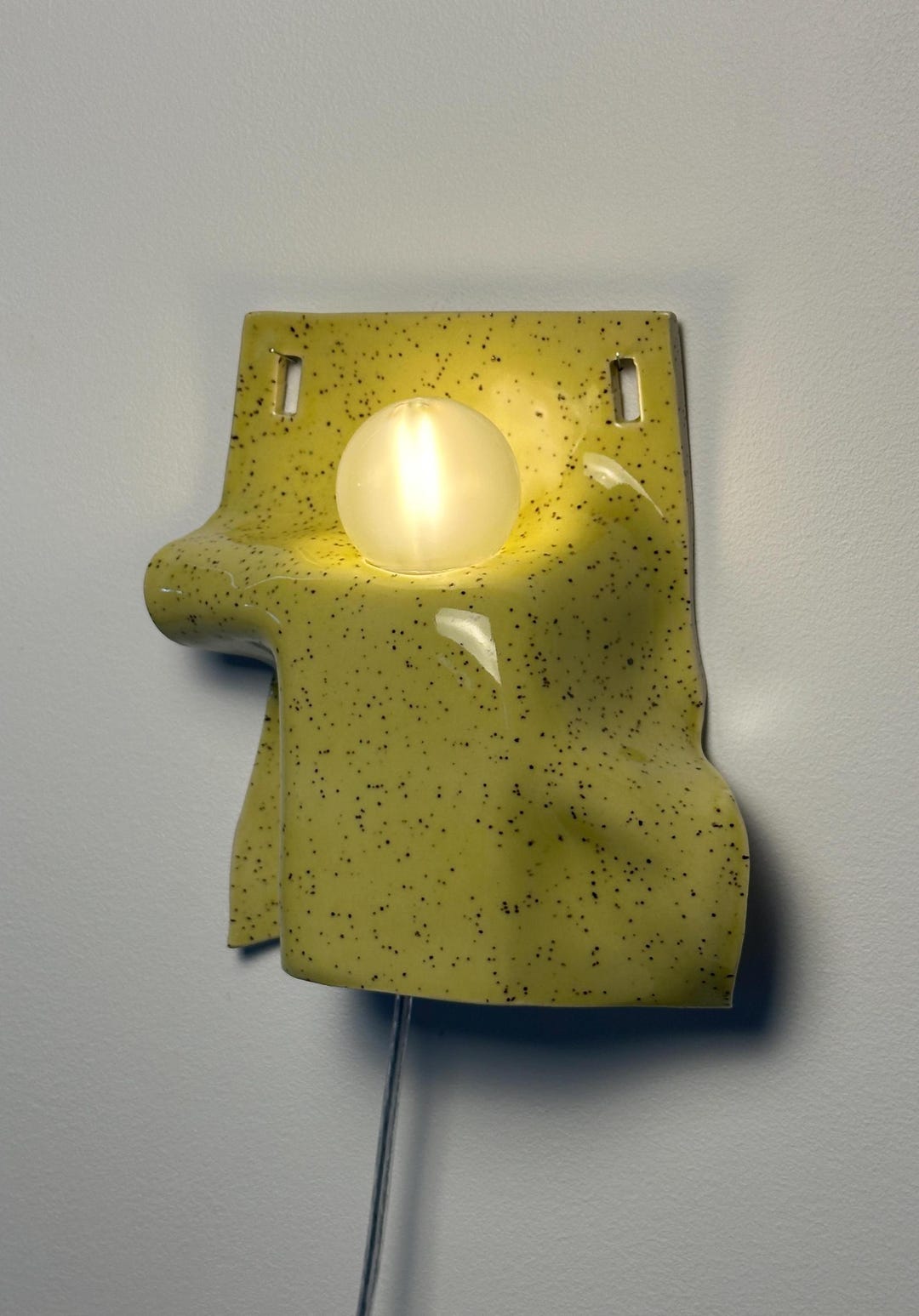 Handmade Yellow Ceramic Wall Sconce, Modern Plug-in Accent Light, Sculptural Designer Lamp