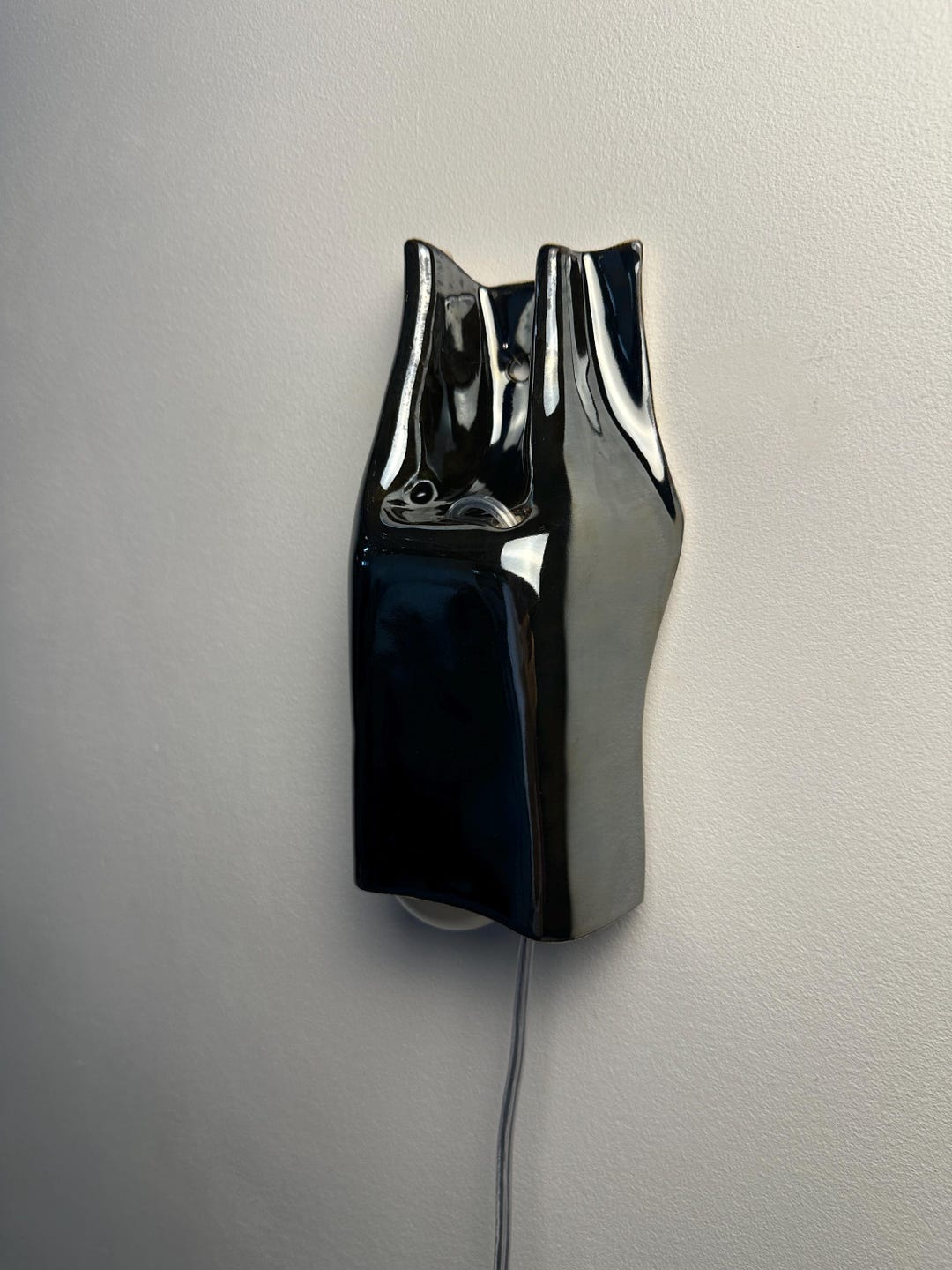 Handmade Ceramic Wall Sconce, Sculptural Geometric Plug-in Lamp, Modern Accent Lighting
