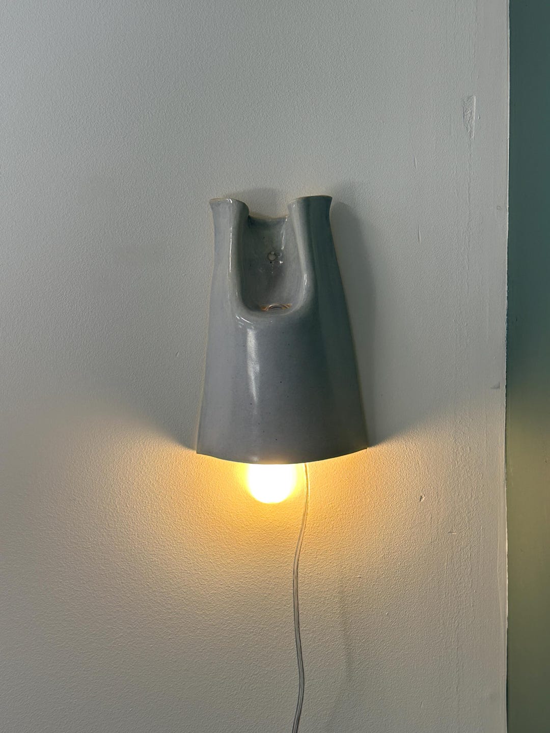 Blue Ceramic Wall Sconce, Plug-in Wall Lamp, Dimmable Wall Light, Handmade Modern Wall Lighting, White Blue Accent Lamp, Easy Install Lamp