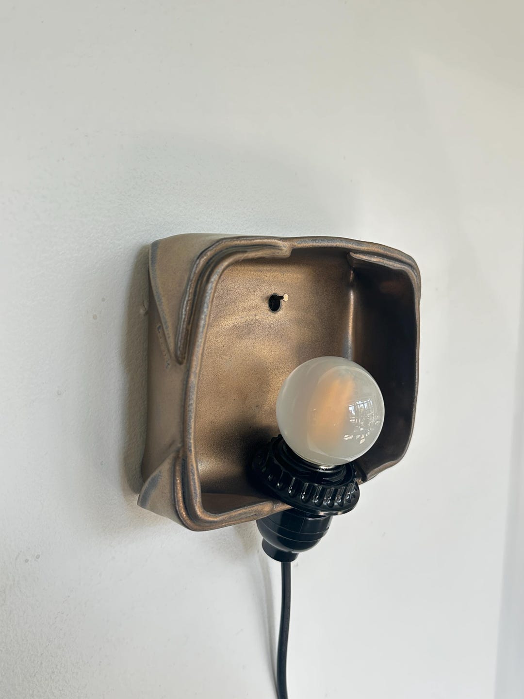 Gold Ceramic Sconce, Plug-In Dimmable Wall Light, Contemporary Accent (6" x 6.5")
