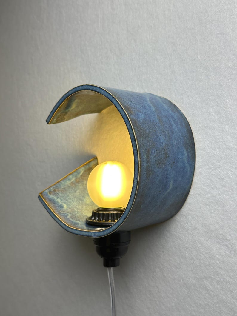 Handmade Blue Ceramic Plug-in Sconce, Dimmable Ambient Lighting, Modern Accent Light