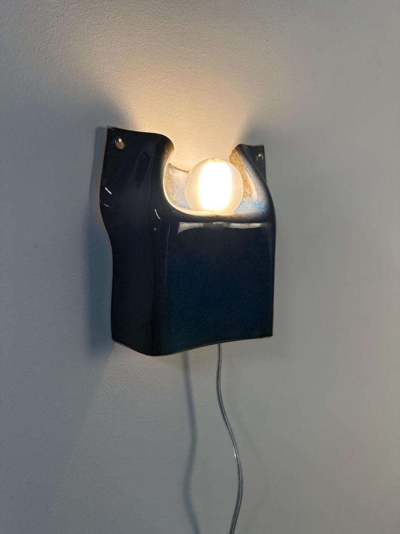 Hardwired or Plug-In Blue Ceramic Wall Sconce, Dimmable Handmade Sculptural Lamp, Modern Ambient Lighting, Unique Statement Home Decor