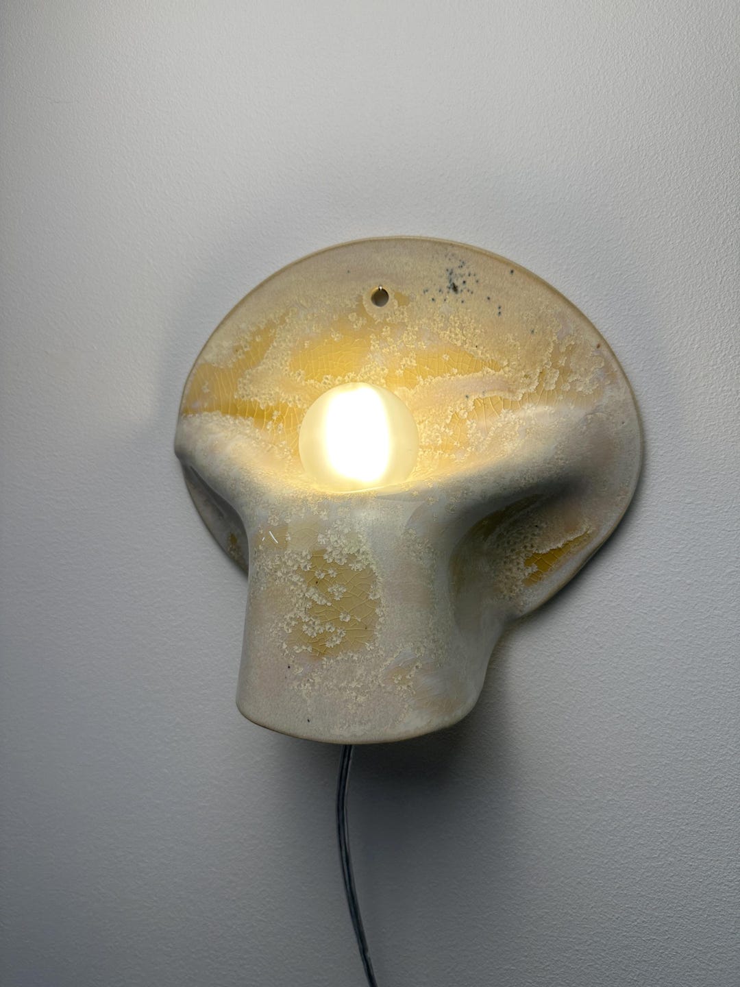 Beige Ceramic Wall Sconce, Plug-In or Hardwired Wall Light, Crystal Glaze, Unique Handmade Finish, Modern Dimmable Lamp, Bedroom Lighting