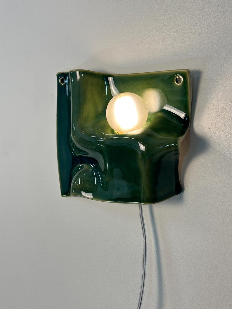 Green Plug-In and Hardwired Wall Sconce, Modern Ceramic Lamp, Easy Install Lighting for Bedrooms, Living Rooms, Dining Areas, Hallways