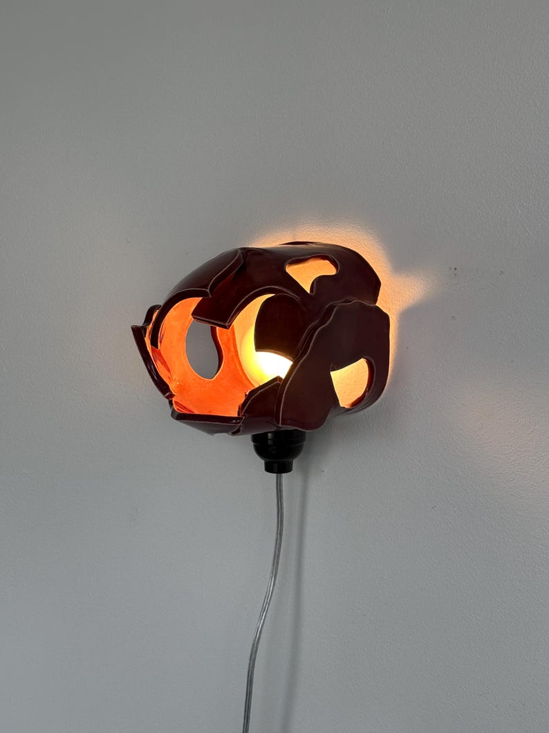 Burgundy Mid-Century Modern Plug-in Wall Sconce, Dimmable Ambient Lighting
