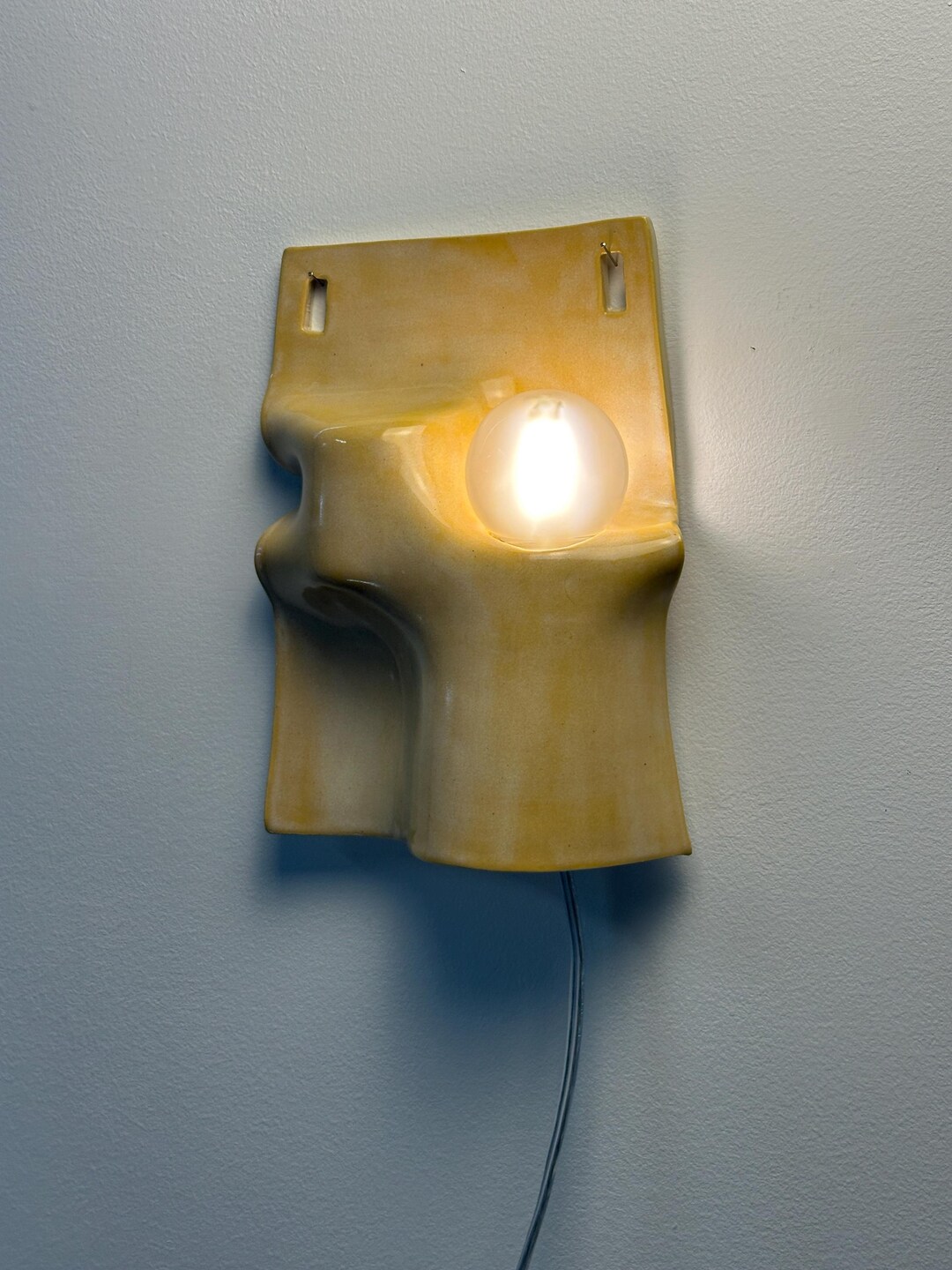 Yellow Ceramic Wall Sconce, Plug-in or Hardwired, Modern Dimmable Light, Handmade Accent Lighting for Bedroom, Living Room & Dining Room