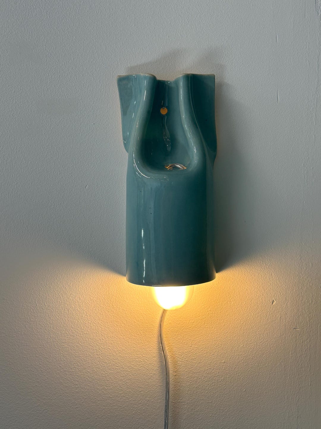 Blue Wall Sconce, Plug-In Dimmable Ceramic Lamp, Unique Handmade Dimmable Lighting for Contemporary Interior Design, Accent Lamp