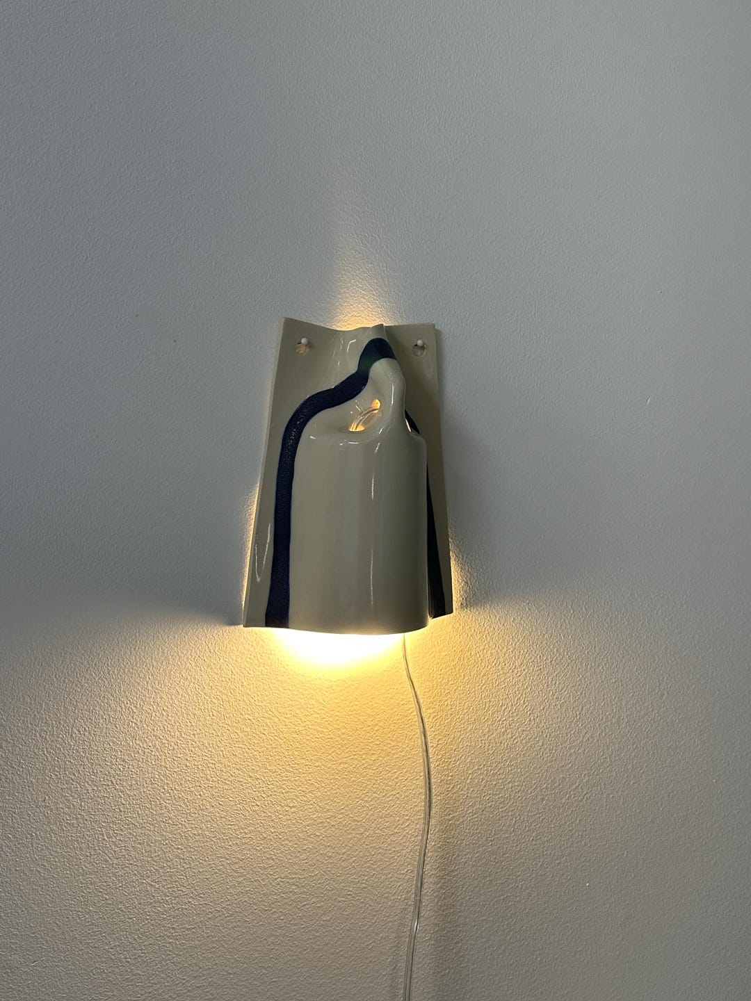Ceramic Wall Sconce, Plug-in Wall Lamp, Dimmable Wall Light, Handmade Modern Wall Lighting, White and Blue Accent Lamp, Easy Install Lamp