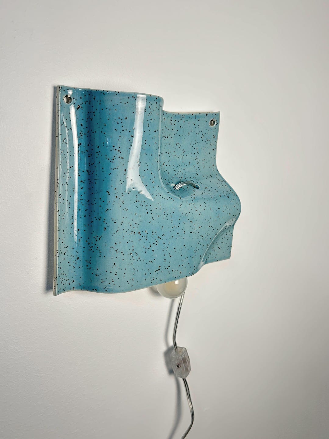Blue Ceramic Wall Sconce, Plug in Bedside Lamp, Night Light, Dimmable Switch, Easy Install 2 Nails, Bedroom Interior Design Decor