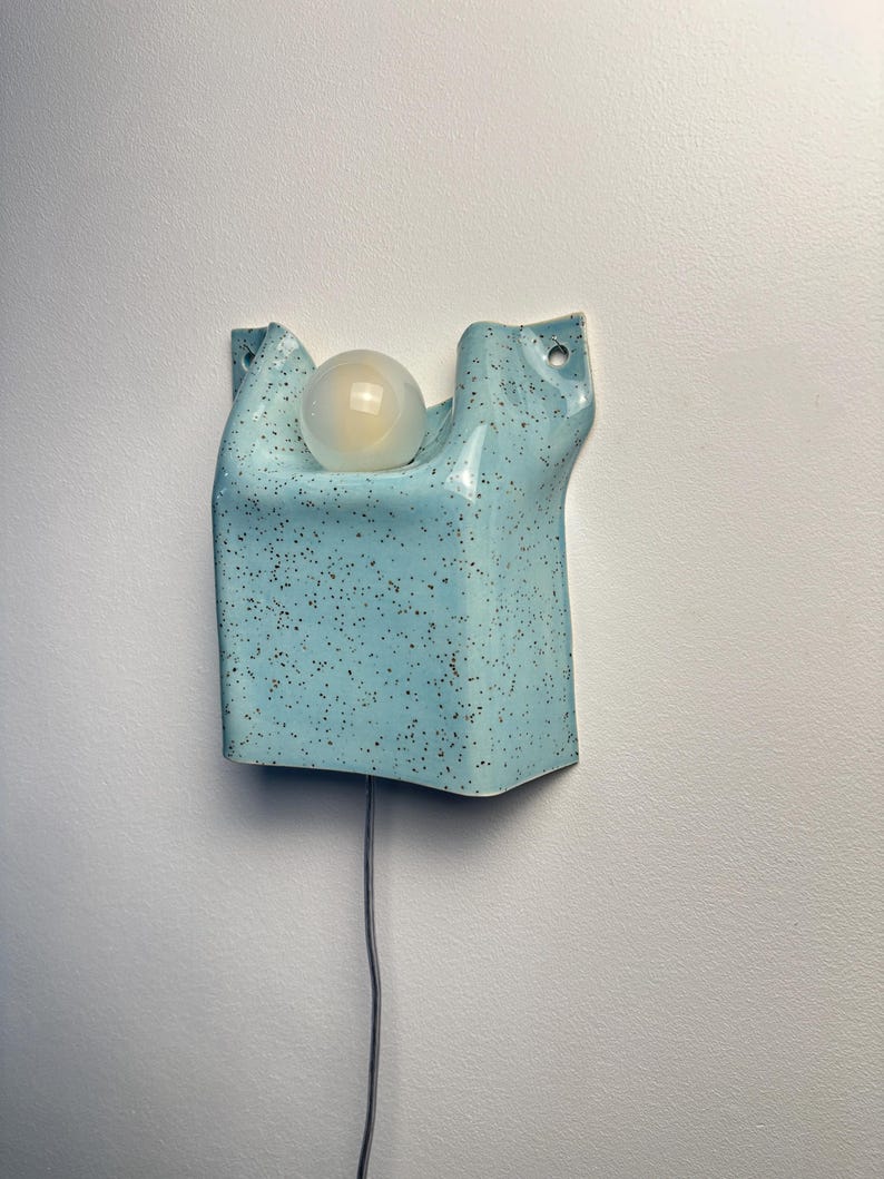 Hardwired or Plug-In Blue Ceramic Wall Sconce, Dimmable Handmade Sculptural Lamp, Modern Ambient Lighting, Unique Statement Home Decor