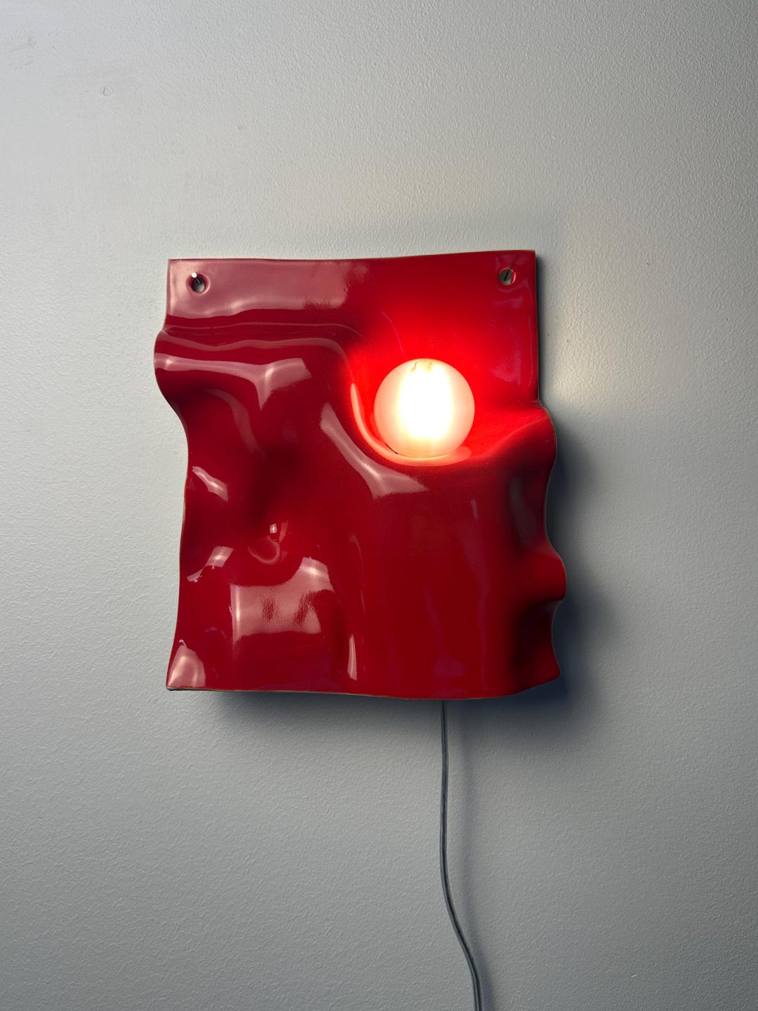 Red Ceramic Wall Sconce, Handmade Plug-In or Hardwired Wall Light, Dimmable Sculptural Lamp, Modern Accent Lighting, Interior Designers