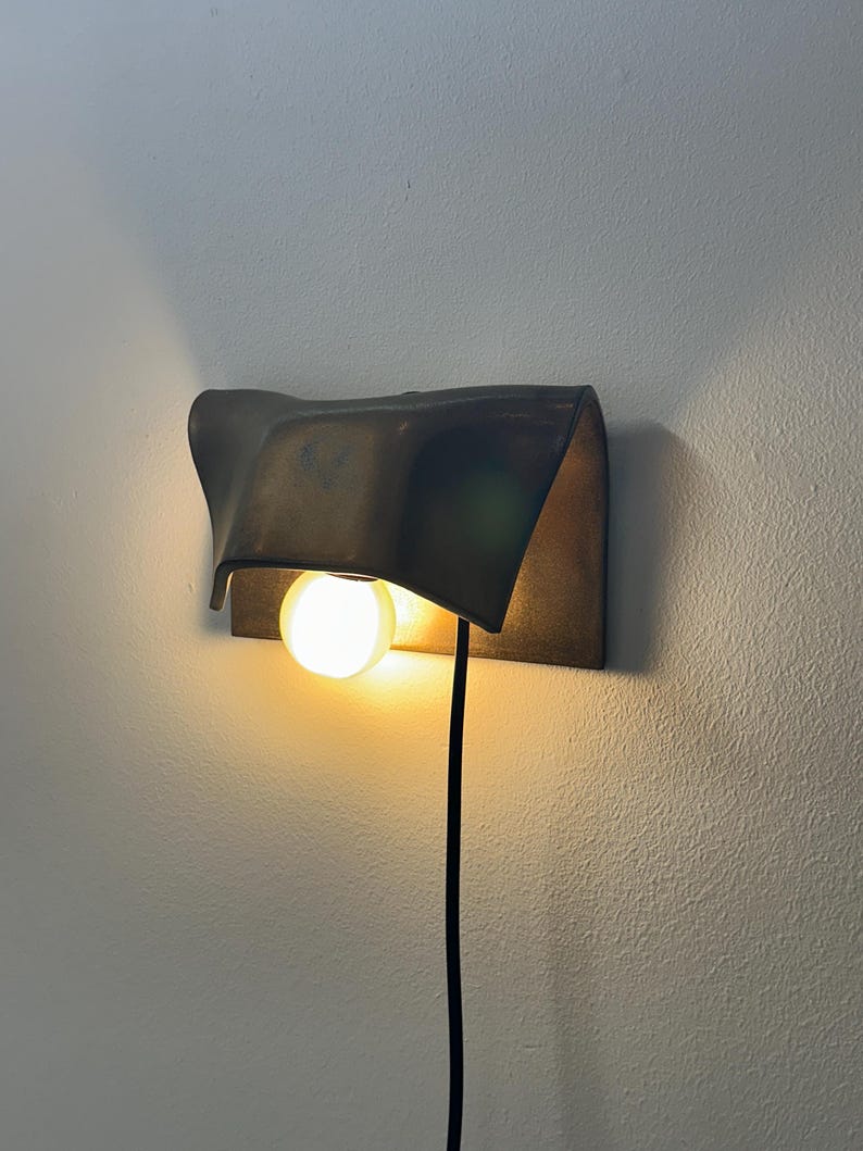 Gold Ceramic Wall Sconce, Plug-in Wall Lamp, Modern Wall Light, Geometric Sconce, Contemporary Lighting, Bedroom Bedside Lamp, Living Room
