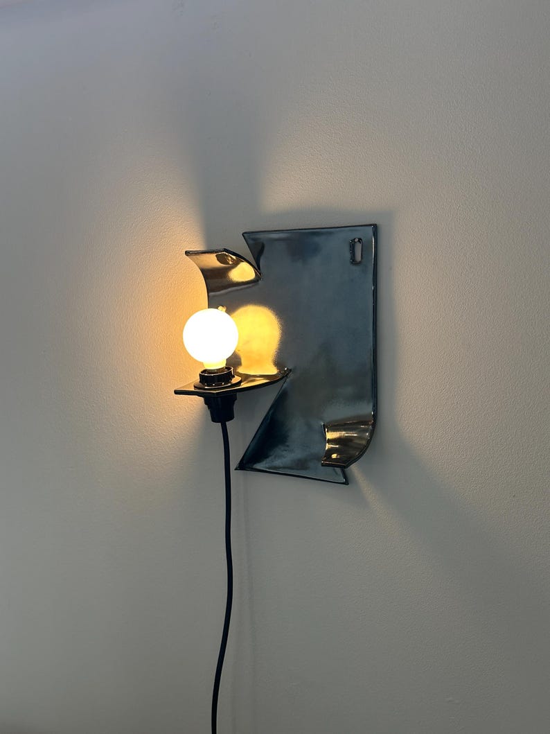 Ceramic Silver Wall Sconce, Plug-In Dimmable Wall Lamp, Sculptural Accent Light, Modern Ceramic Lighting, Unique Wall Decor, Bedside Light