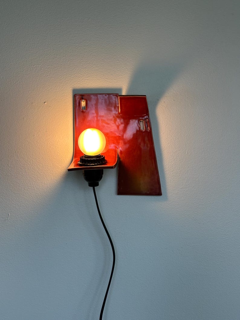 Burgundy Ceramic Sconce, Plug-In Dimmable Lamp for Bedroom, Living Room & Hallway, Easy Install Modern Wall Light, Contemporary Home Accent