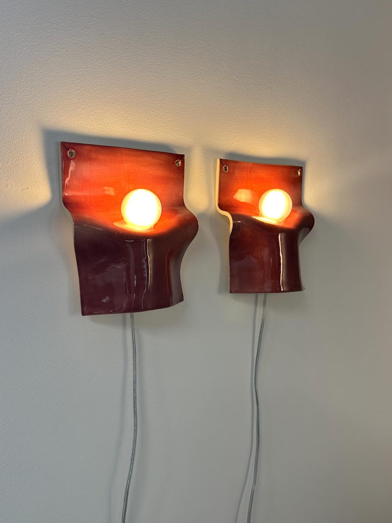 Pair of Light Burgundy Plug-in Sconce, Dimmable Lamp for Bedroom, Living Room & Hallway, Easy Install Modern Wall Light, Minimal Lamp