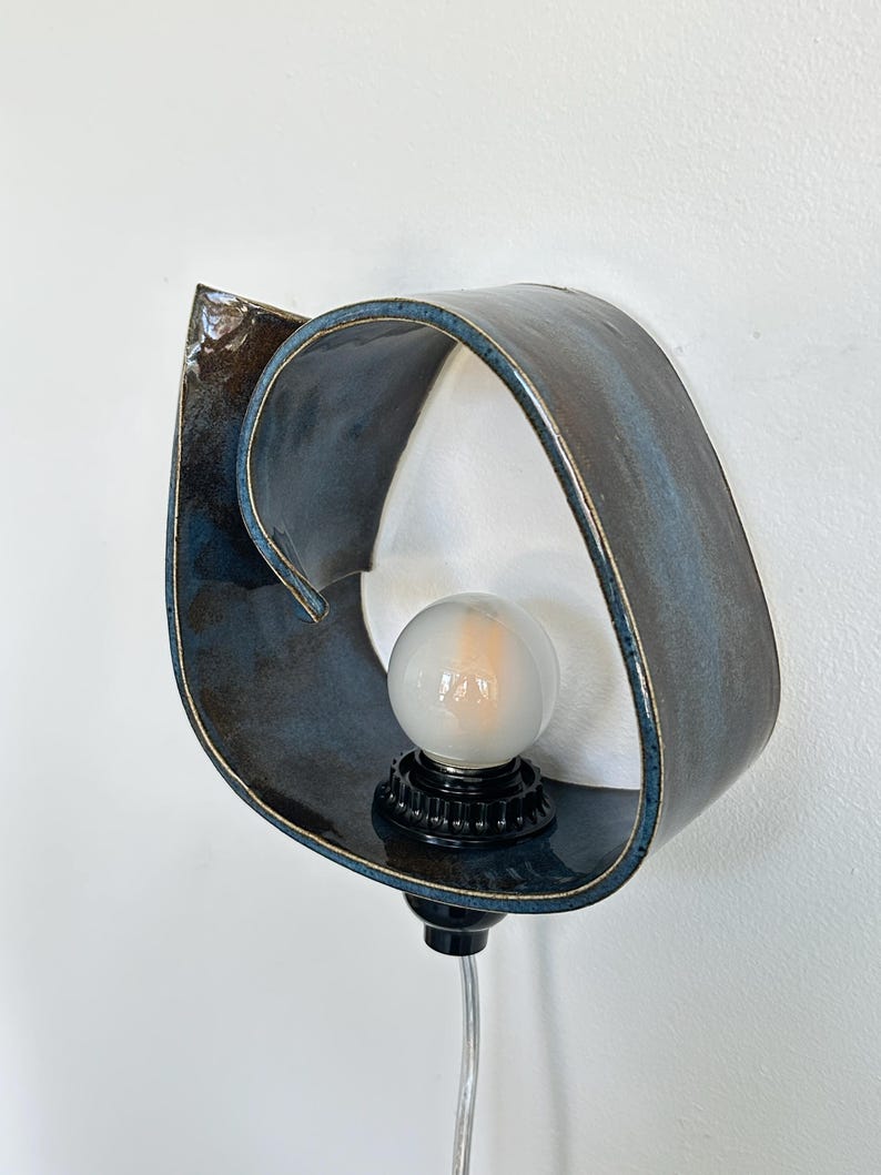 Handmade Ceramic Wall Sconce, Dimmable Blue Accent Light, Modern Ambient Lighting