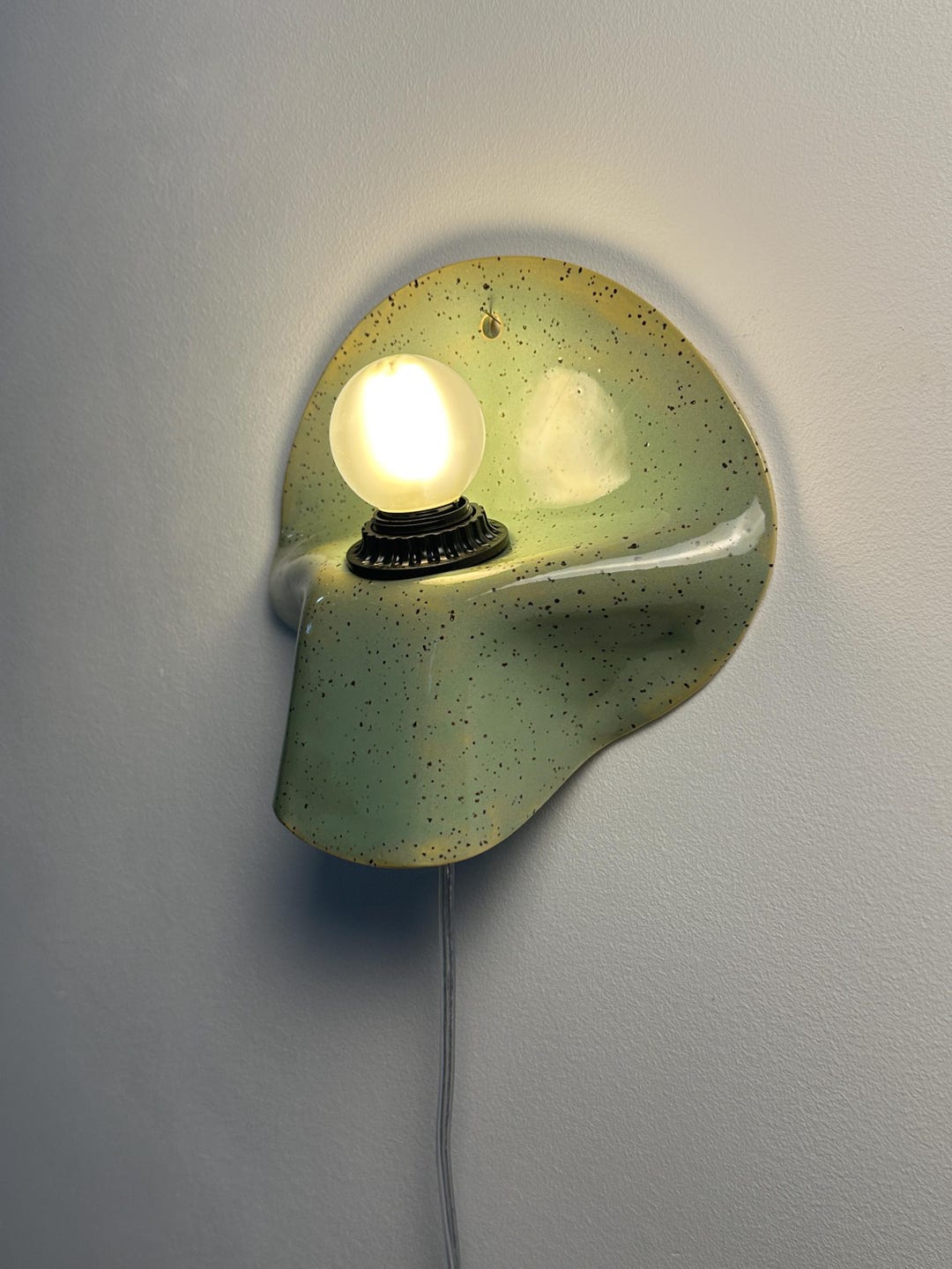 Green Ceramic Wall Sconce, Sculptural Plug-In Wall Light, Handmade Bedroom & Bedside Lamp, Modern Wall Decor, Organic Home Lighting