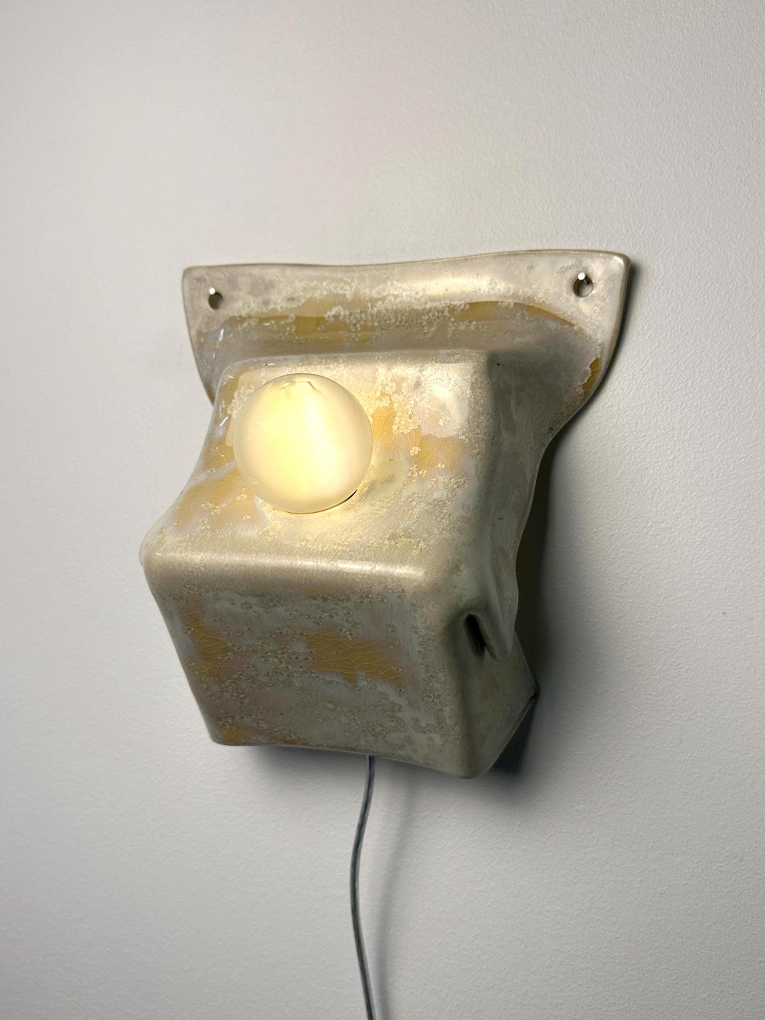 Beige Ceramic Wall Sconce, Plug-In or Hardwired Wall Light, Crystal Glaze, Unique Handmade Finish, Modern Dimmable Lamp, Bedroom Lighting