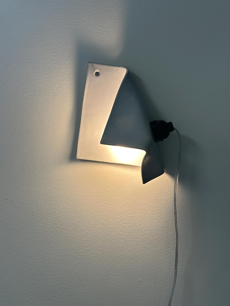 Light Blue/Grey Ceramic Wall Sconce, Plug-In Dimmable Ambient Lamp, Unique Handmade Statement Lighting for Contemporary Interior Design
