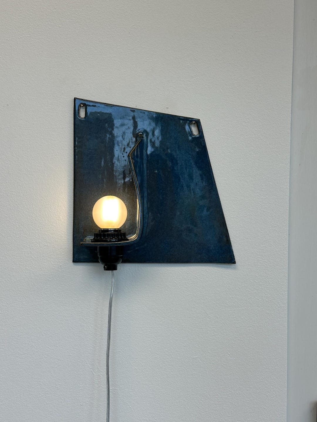 Blue Ceramic Sconce, Plug-in Dimmable Wall Lamp, Modern Handmade Lighting for Bedroom, Living Room, Dining Room, Home Redesign
