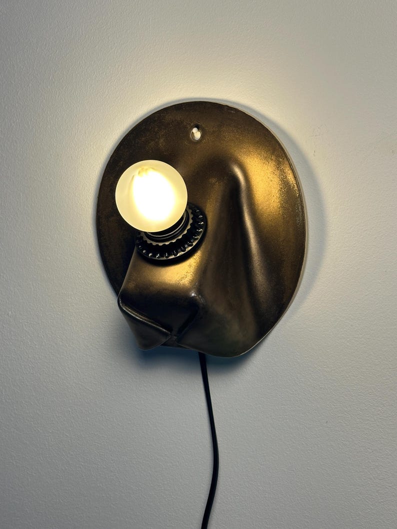 Handmade Ceramic Wall Sconce, Bronze Gold Modern Plug-in Lamp, Architectural Accent Light