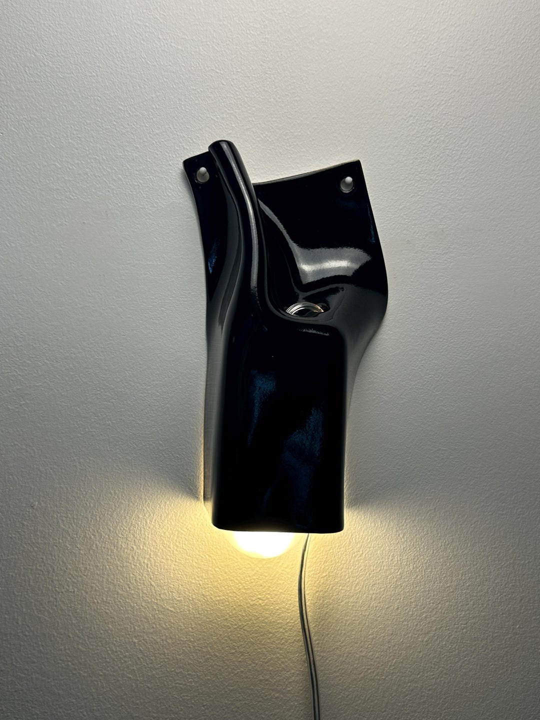Handmade Black Ceramic Wall Sconce, Modern Plug-in Lamp, Ambient Lighting (8x7x2 Inches)