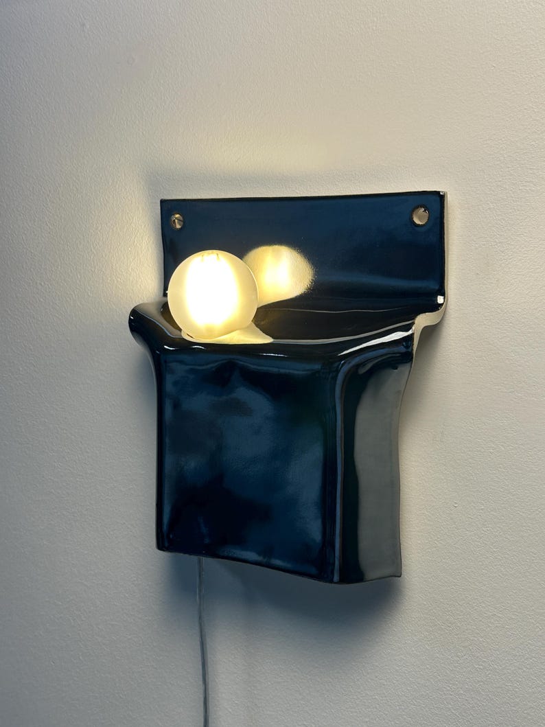 Silver Ceramic Wall Sconce, Dimmable Plug-In or Hardwired Light, Sculptural Lighting, Modern Interior Designer Decor, Easy Install Wall Lamp
