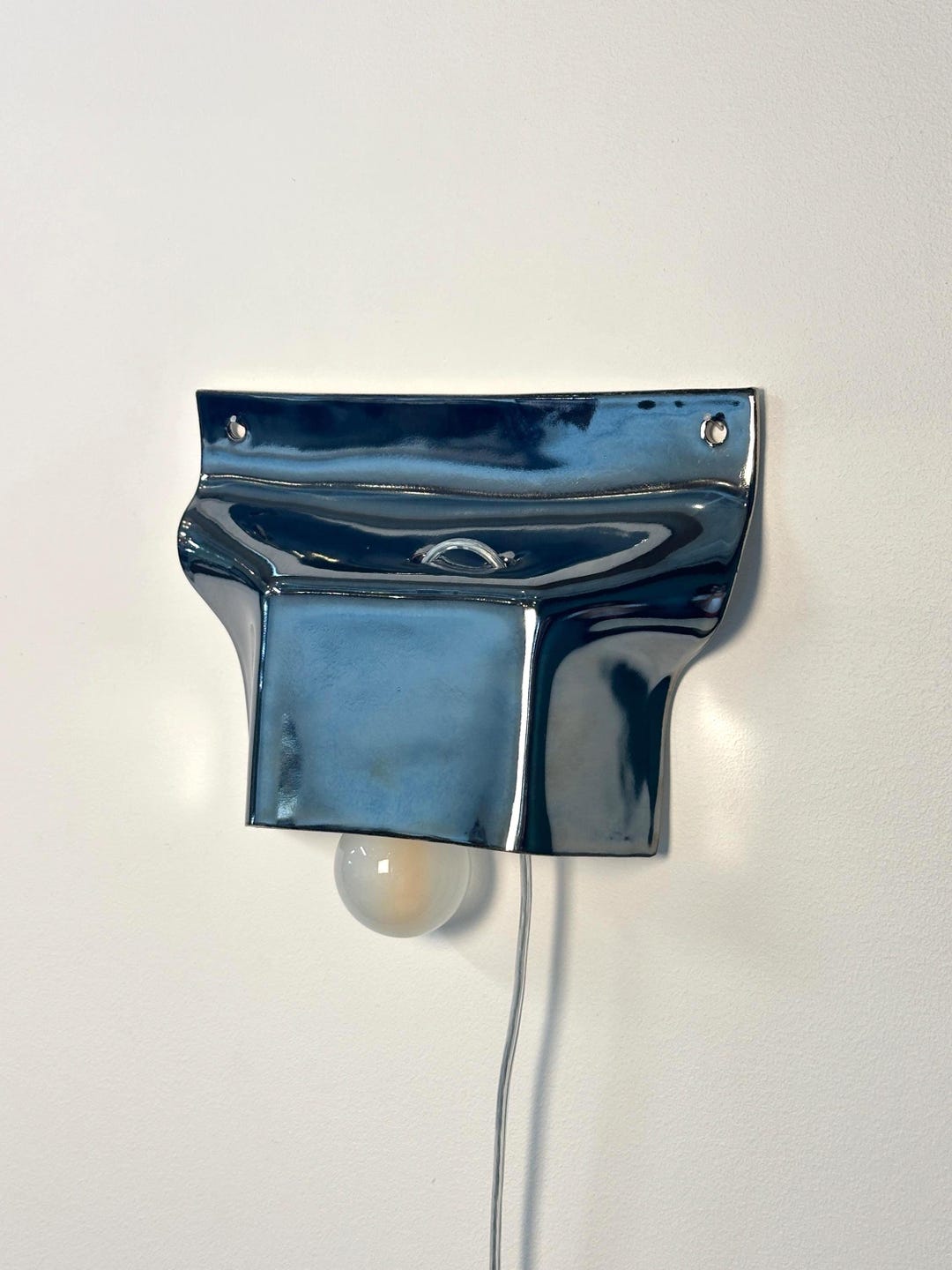 Handmade Silver Ceramic Wall Sconce, Modern Plug-in Lamp, Dimmable Geometric Light